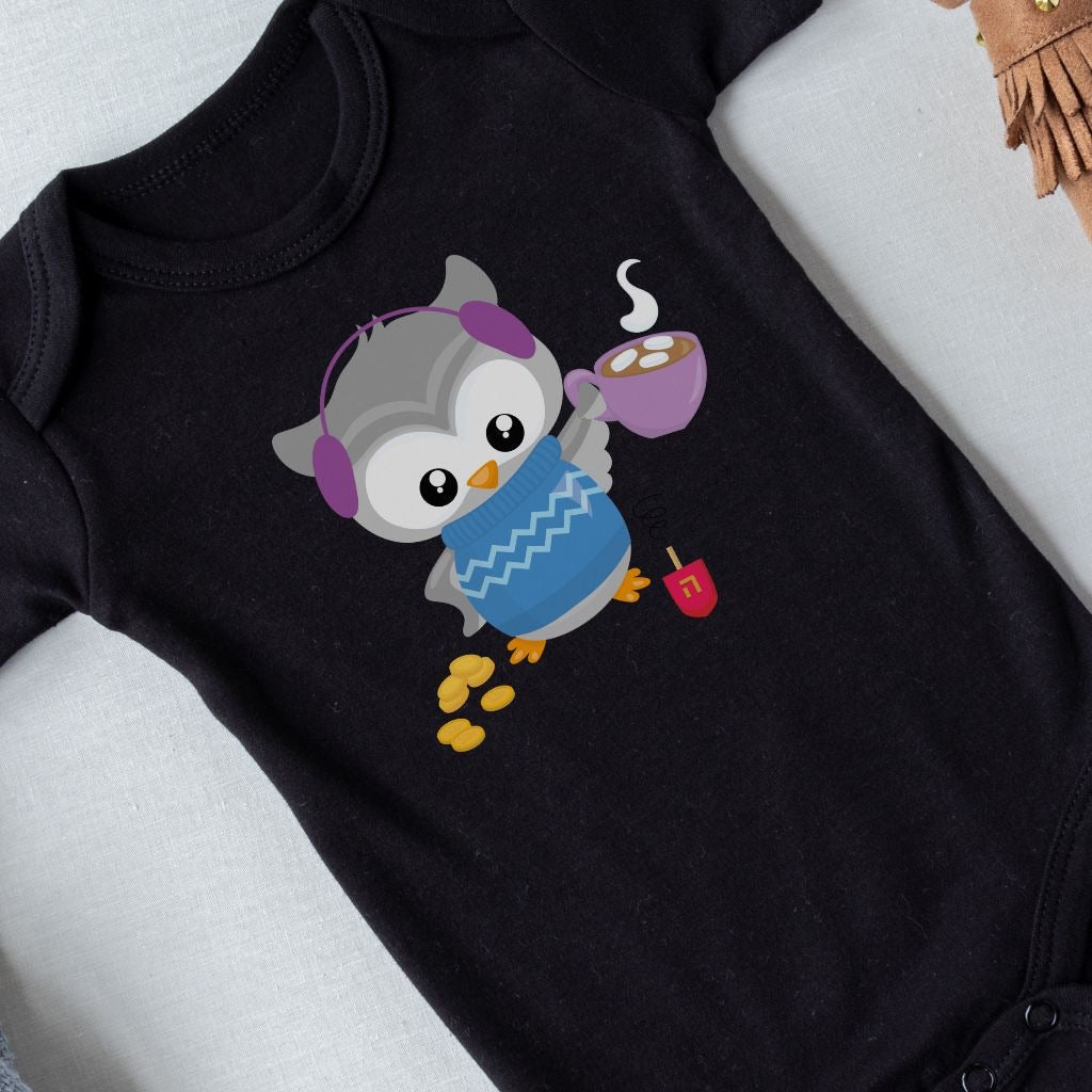 Hanukkah Owl Onesie, Hanukkah Onesie, Hannukah Onesie, Happy Hanukkah, Gift for Jewish Baby, Dreidels, Gift for Hanukkah, Menorah