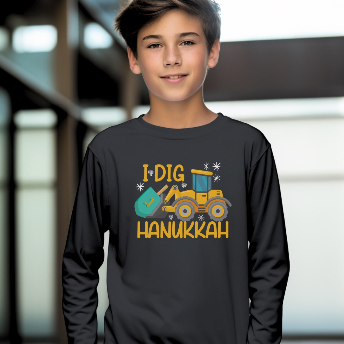 Hanukkah Shirt, Dreidel Digger Excavator, Hannukah, Chanukkah, Happy Hanukkah, Dreidel Shirt, Kids Hanukkah Shirt, Dreidels, Construction