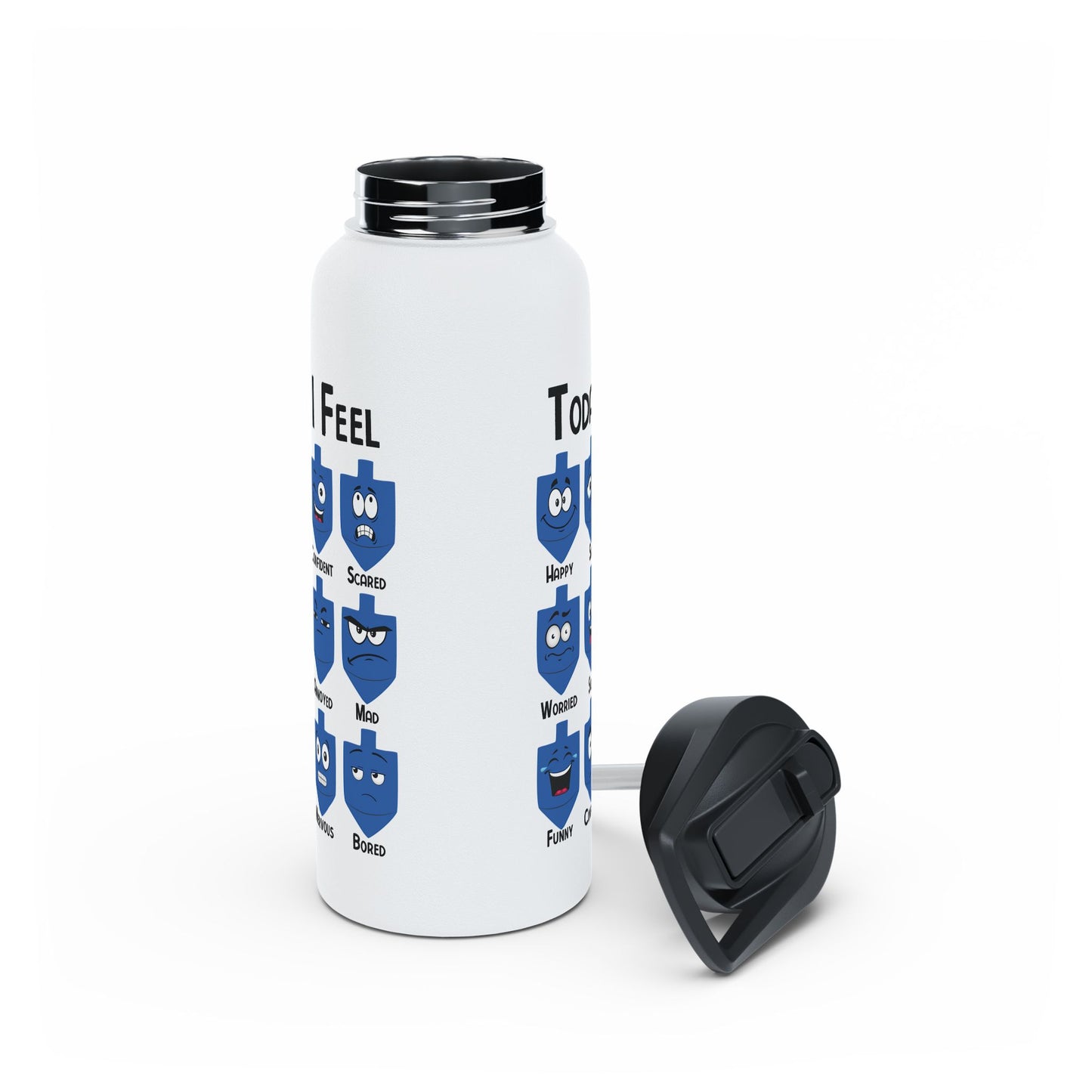 Dreidel Emotions Stainless Steel Water Bottle, Standard Lid, Hanukkah Water Bottle, Happy Hanukkah, Gift for Jewish Person, Hanukkah Present