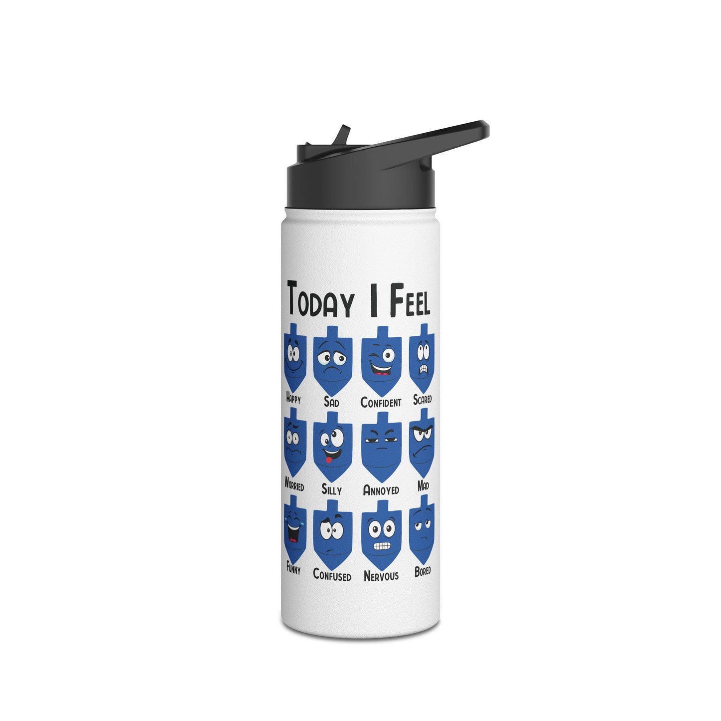 Dreidel Emotions Stainless Steel Water Bottle, Standard Lid, Hanukkah Water Bottle, Happy Hanukkah, Gift for Jewish Person, Hanukkah Present