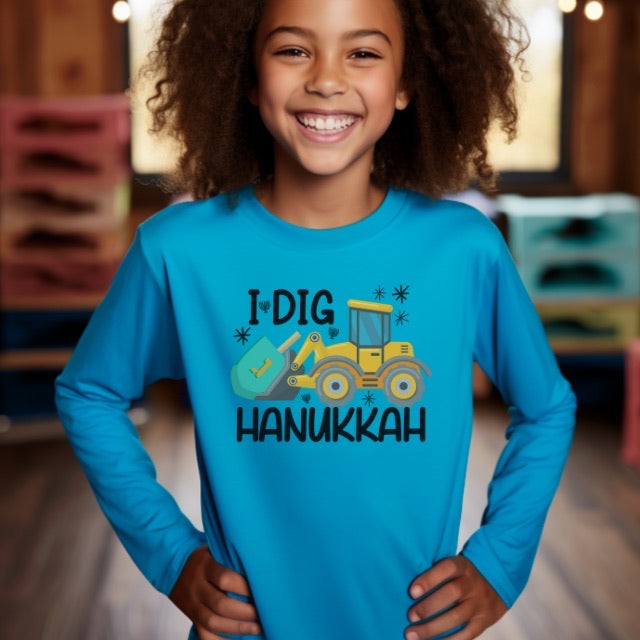 Hanukkah Shirt, Dreidel Digger Excavator, Hannukah, Chanukkah, Happy Hanukkah, Dreidel Shirt, Kids Hanukkah Shirt, Dreidels, Construction