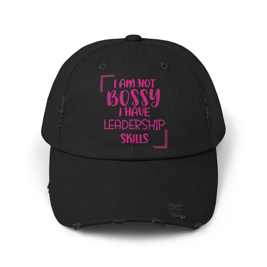 Leadership Hat, Bossy Hat, Funny Quote Hat, Sarcastic Quote Cap, Humor, Unisex Distressed Cap