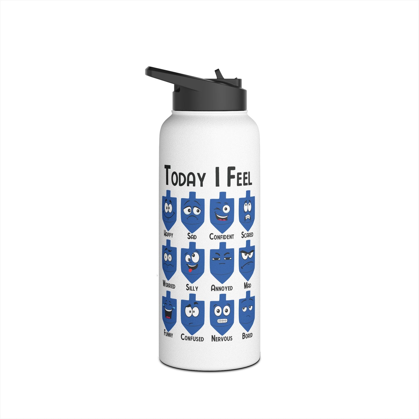 Dreidel Emotions Stainless Steel Water Bottle, Standard Lid, Hanukkah Water Bottle, Happy Hanukkah, Gift for Jewish Person, Hanukkah Present