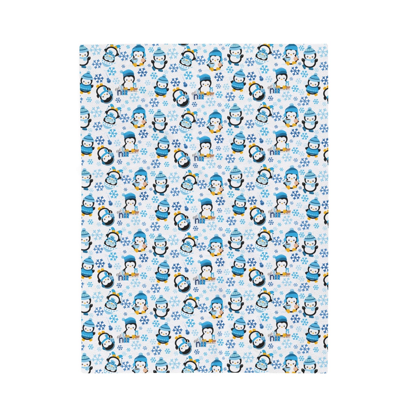 Winter Penguins Velveteen Plush Blanket, Winter Blanket, Gift for Hanukkah, Gift For Christmas, Cozy Winter, Winter Plush Blanket