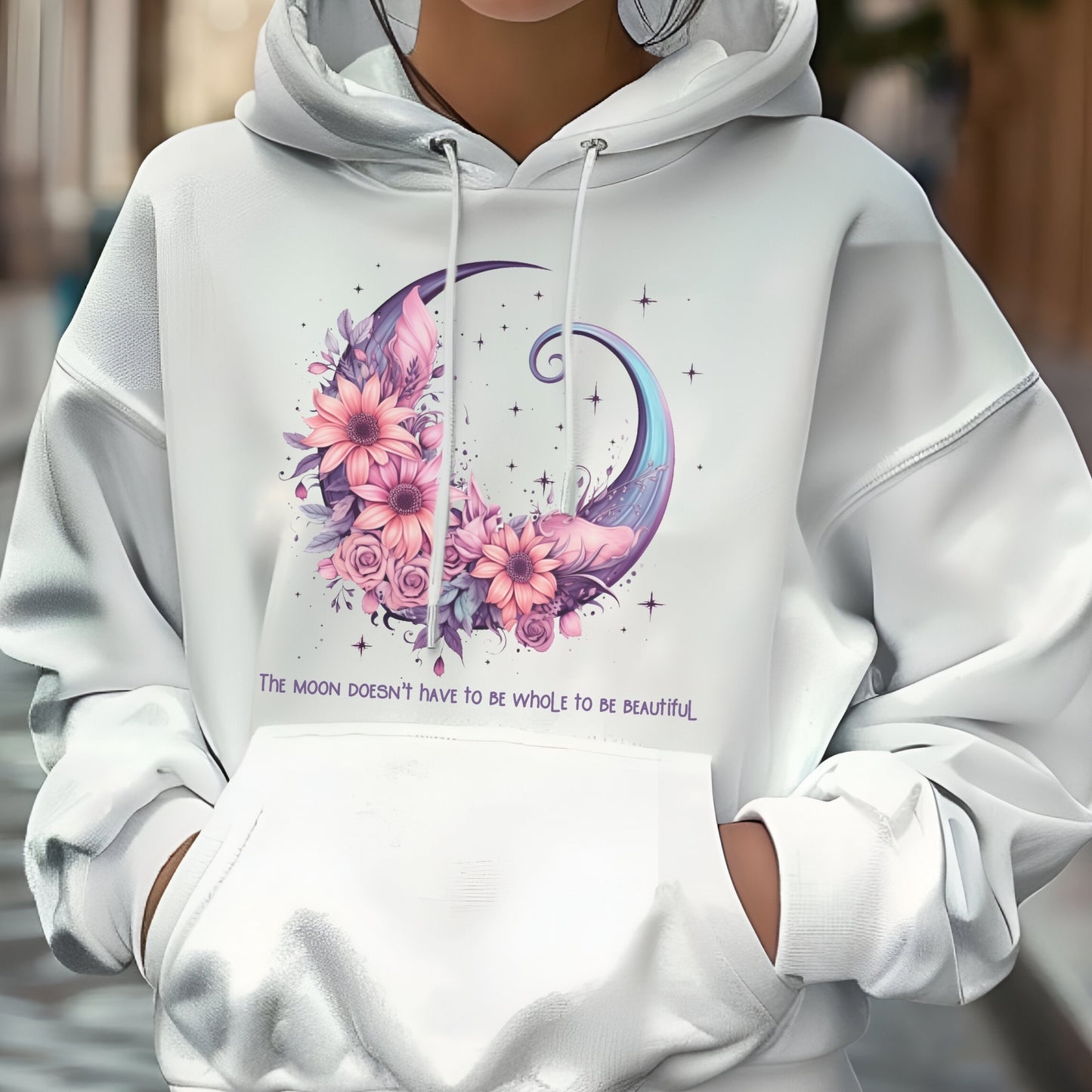 Boho Moon Hoodie, Inspirational Quote Sweatshirt, Celestial Pullover, Moon Phases Jumper, Galaxy Hooded Top, Moon Goddess Outerwear