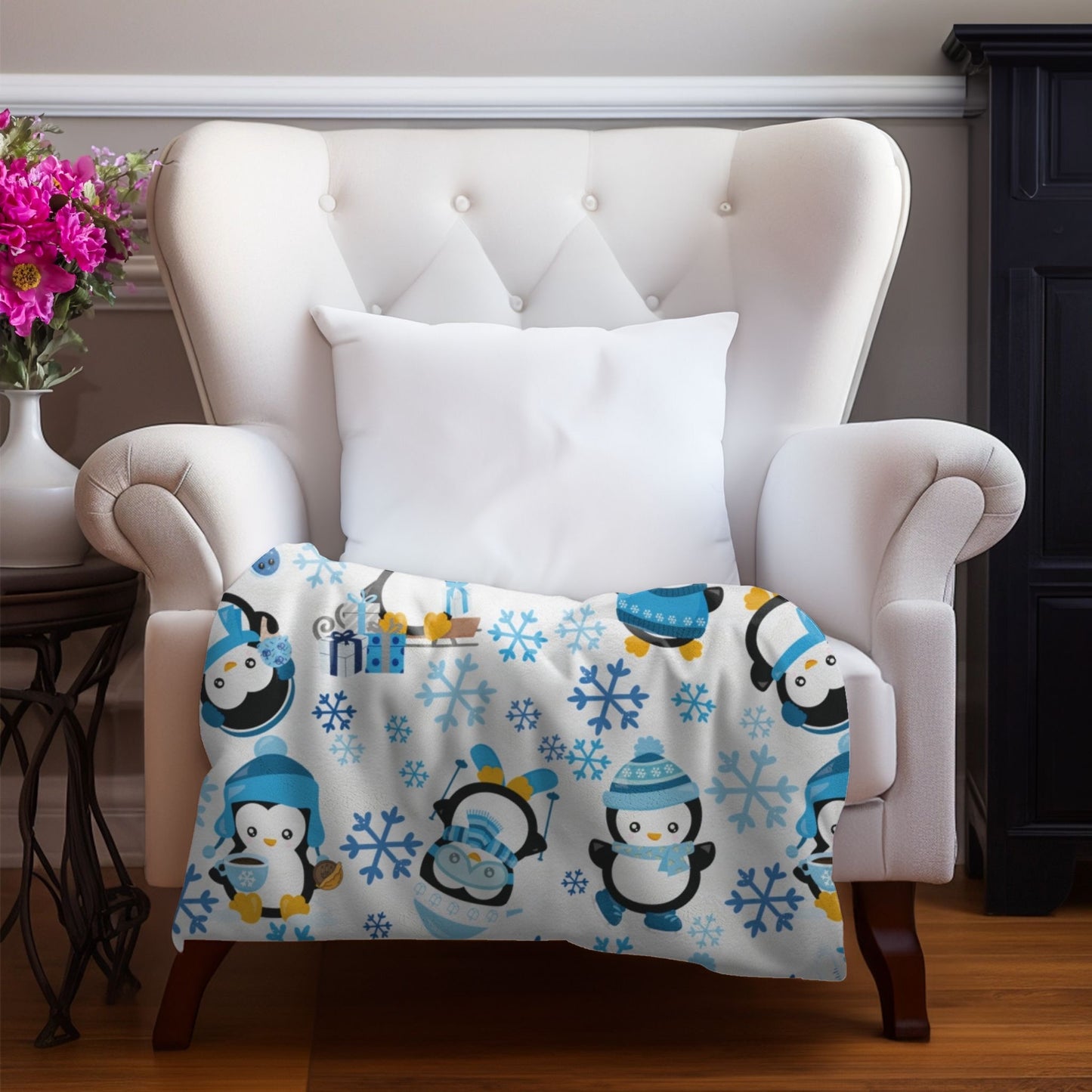 Hanukkah Penguins Velveteen Plush Blanket, Hanukkah Blanket, Gift for Hanukkah, Gift For Jewish Person,Happy Hanukkah,Hanukkah Plush Blanket