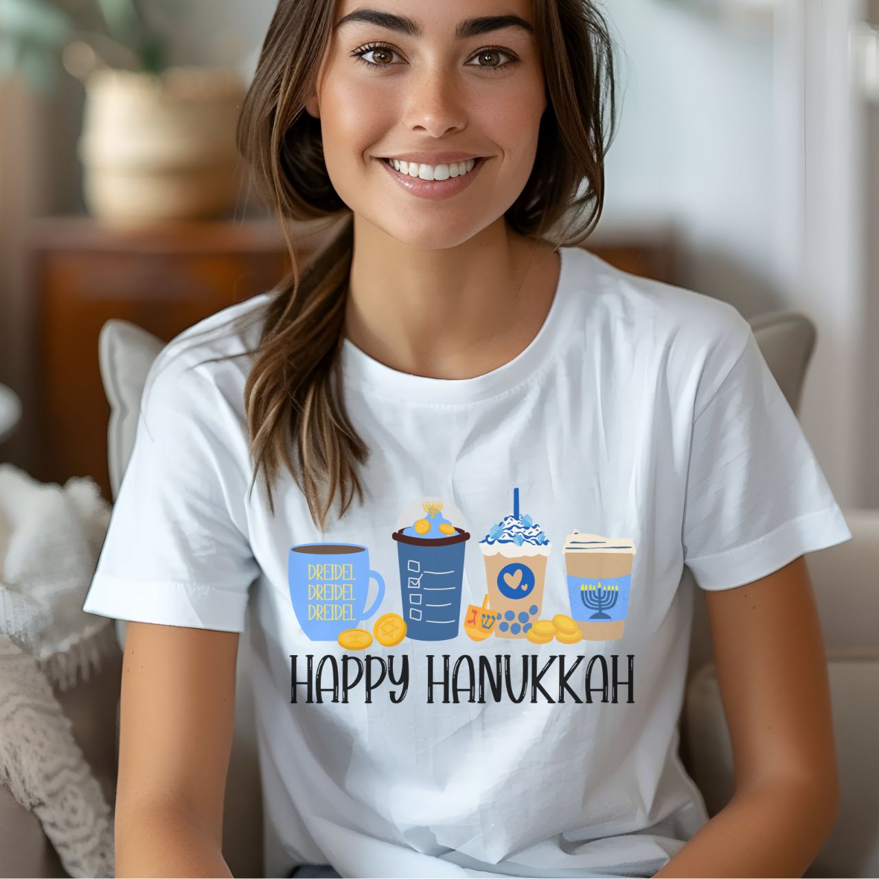 Hanukkah Shirt, Bella Coffee Latte, Hannukah Shirt, Chanukkah Shirt, Happy Hanukkah, Festival of Lights, Gift for Jewish Person, Dreidels