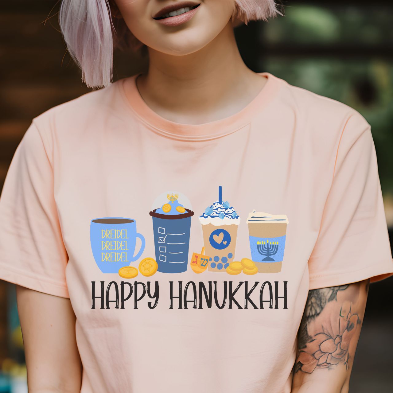 Hanukkah Shirt, Bella Coffee Latte, Hannukah Shirt, Chanukkah Shirt, Happy Hanukkah, Festival of Lights, Gift for Jewish Person, Dreidels