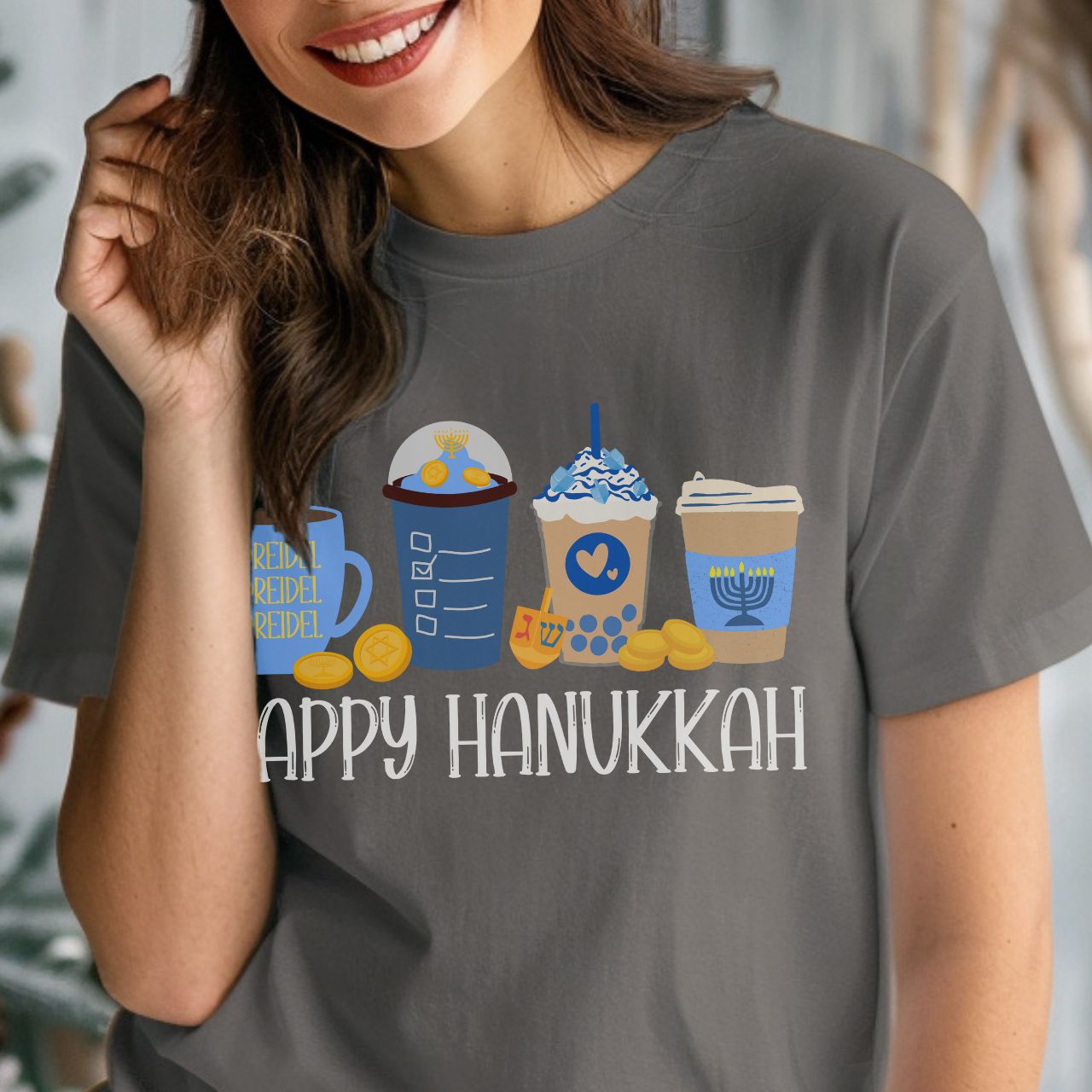 Hanukkah Shirt, Bella Coffee Latte, Hannukah Shirt, Chanukkah Shirt, Happy Hanukkah, Festival of Lights, Gift for Jewish Person, Dreidels