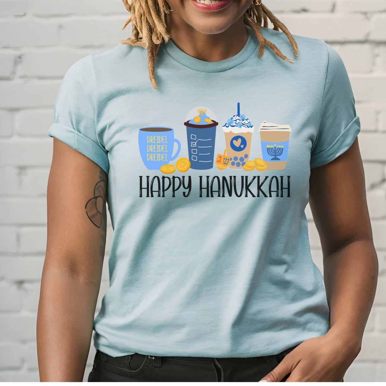 Hanukkah Shirt, Bella Coffee Latte, Hannukah Shirt, Chanukkah Shirt, Happy Hanukkah, Festival of Lights, Gift for Jewish Person, Dreidels