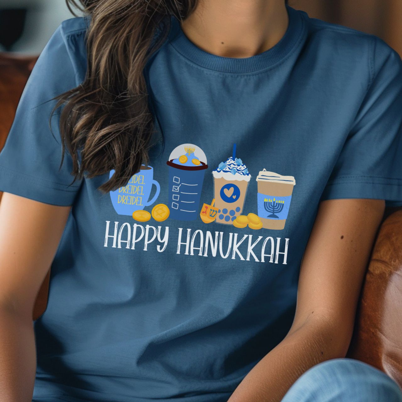 Hanukkah Shirt, Hanukkah Coffee Latte, Hannukah Shirt, Chanukkah Shirt, Happy Hanukkah, Festival of Lights, Gift for Jewish Person, Dreidels