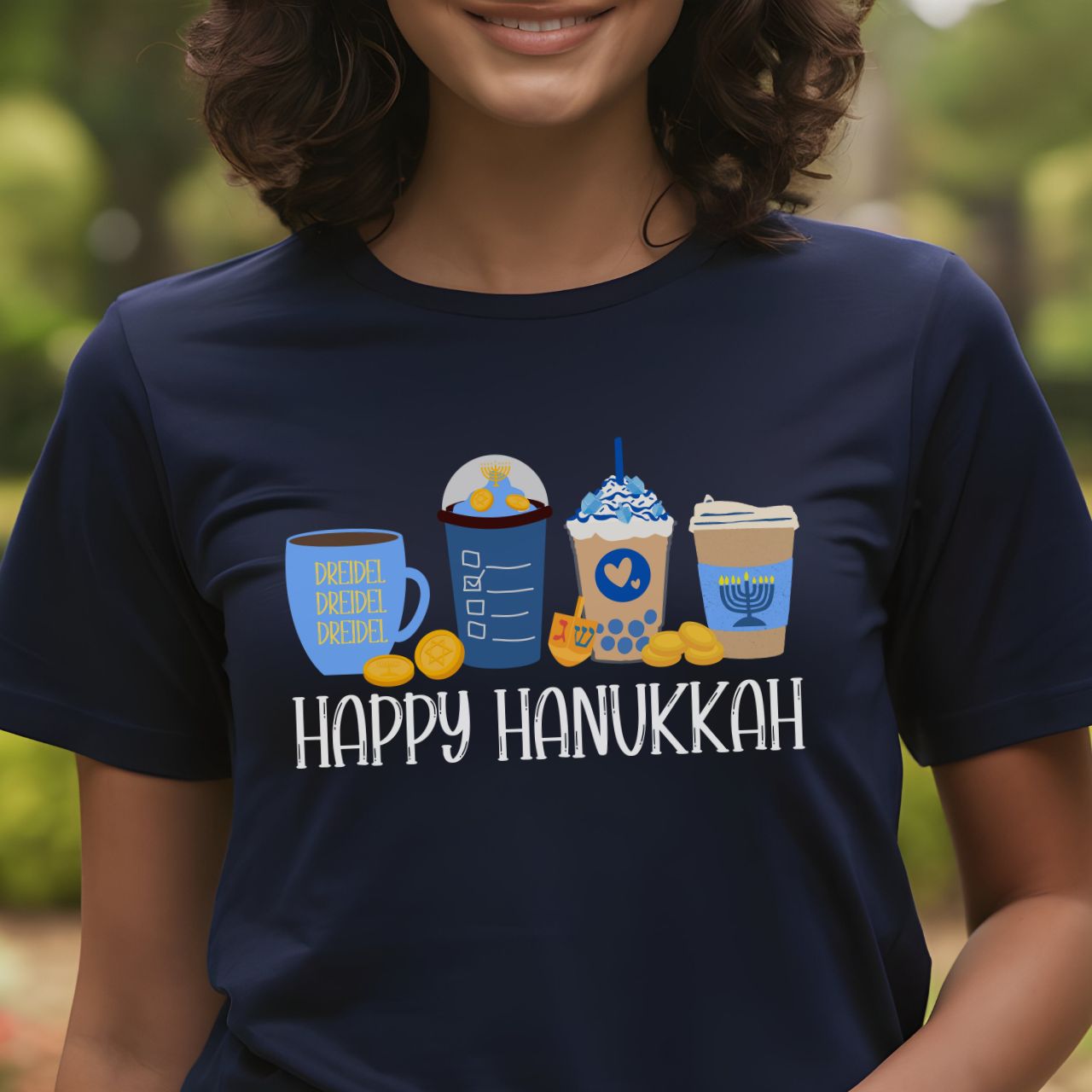 Hanukkah Shirt, Hanukkah Coffee Latte, Hannukah Shirt, Chanukkah Shirt, Happy Hanukkah, Festival of Lights, Gift for Jewish Person, Dreidels