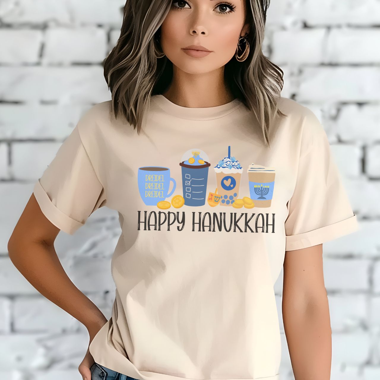 Hanukkah Shirt, Hanukkah Coffee Latte, Hannukah Shirt, Chanukkah Shirt, Happy Hanukkah, Festival of Lights, Gift for Jewish Person, Dreidels