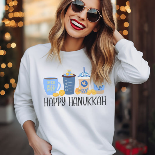 Hanukkah Shirt, Coffee Latte, Hannukah Shirt, Chanukkah Shirt, Happy Hanukkah, Festival of Lights, Gift for Jewish Person, Dreidels