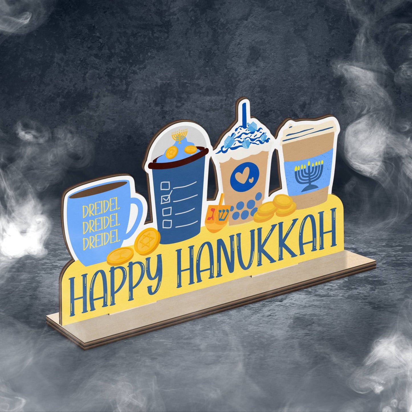 Hanukkah Coffee Wood Standee, Hanukkah Decoration, Chanukah Decor, Chanukkah Decor, Gift for Hanukkah, Coffee Lover