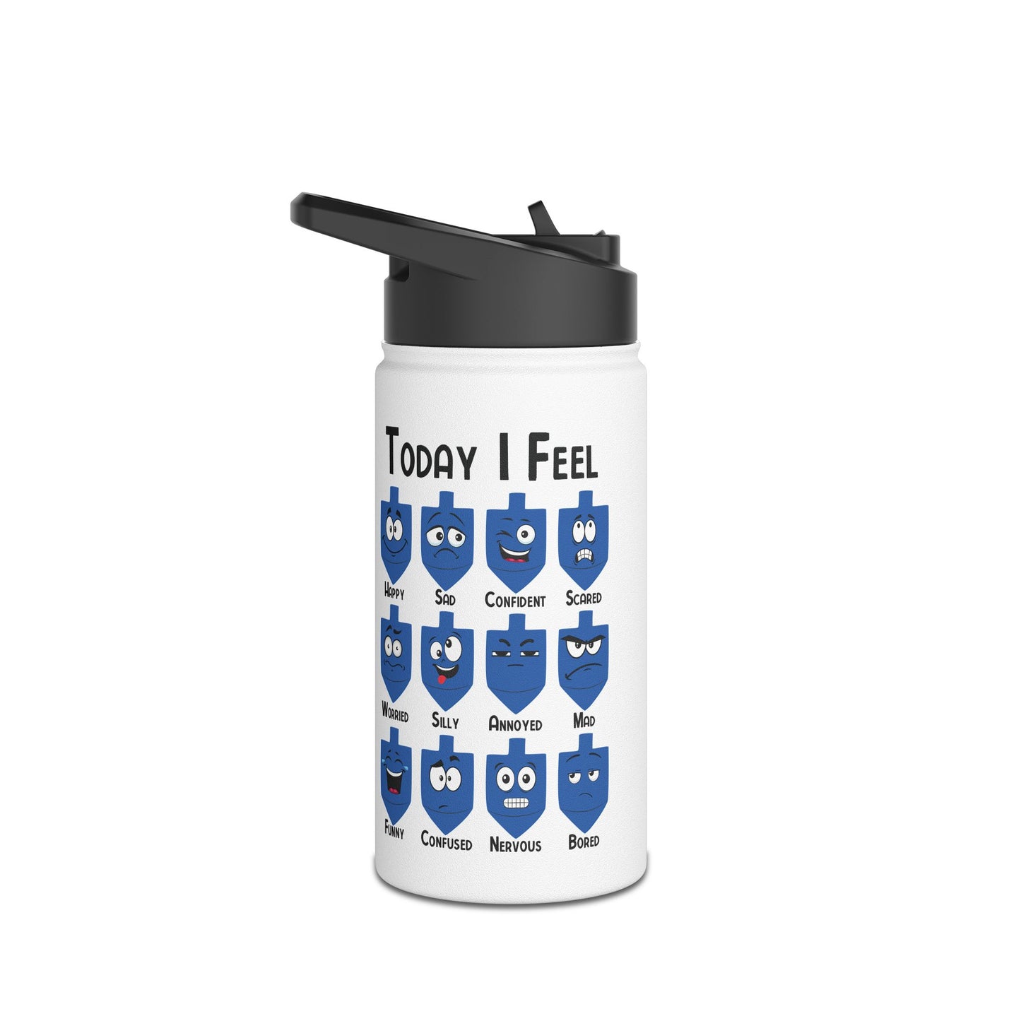 Dreidel Emotions Stainless Steel Water Bottle, Standard Lid, Hanukkah Water Bottle, Happy Hanukkah, Gift for Jewish Person, Hanukkah Present