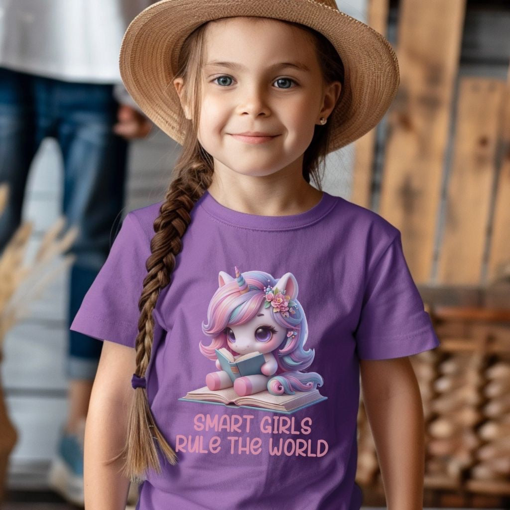 Unicorn Youth Tee, Smart Girls Shirt, Cute Reading Tee, Magical Book Lover Top, Kids Bookworm T-Shirt