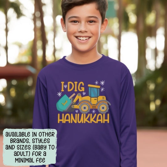 Hanukkah Shirt, Dreidel Digger Excavator, Hannukah, Chanukkah, Happy Hanukkah, Dreidel Shirt, Kids Hanukkah Shirt, Dreidels, Construction