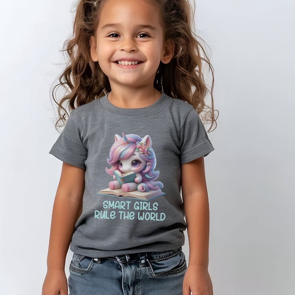 Unicorn Youth Tee, Smart Girls Shirt, Cute Reading Tee, Magical Book Lover Top, Kids Bookworm T-Shirt