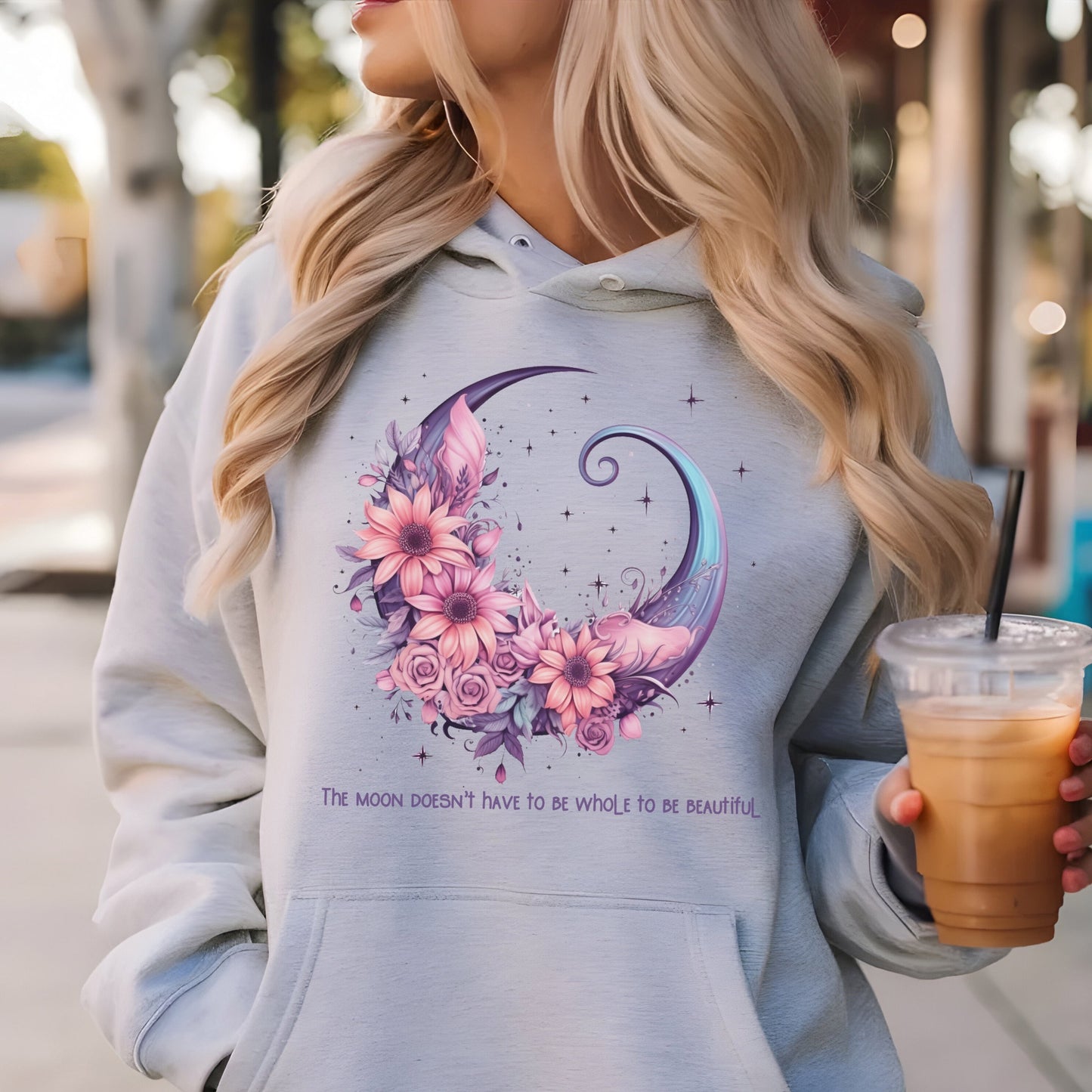 Boho Moon Hoodie, Inspirational Quote Sweatshirt, Celestial Pullover, Moon Phases Jumper, Galaxy Hooded Top, Moon Goddess Outerwear