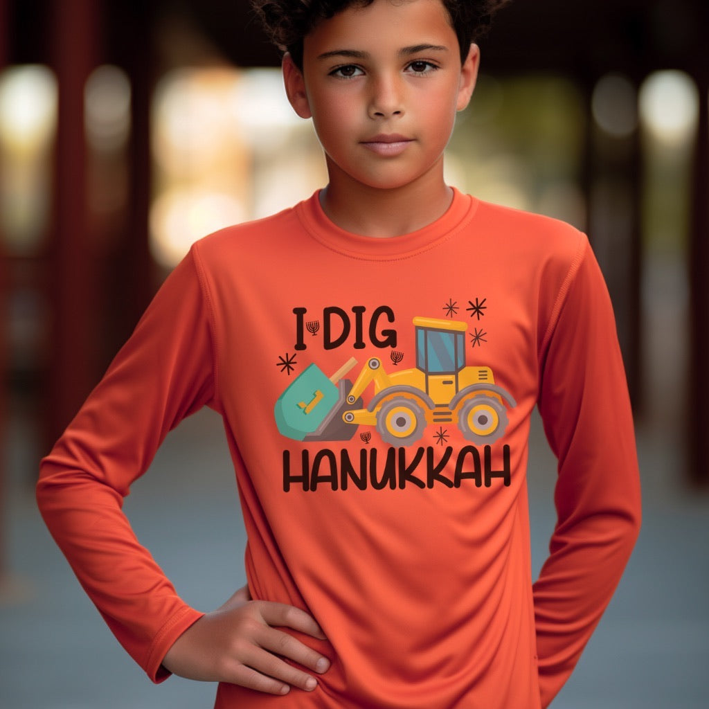 Hanukkah Shirt, Dreidel Digger Excavator, Hannukah, Chanukkah, Happy Hanukkah, Dreidel Shirt, Kids Hanukkah Shirt, Dreidels, Construction