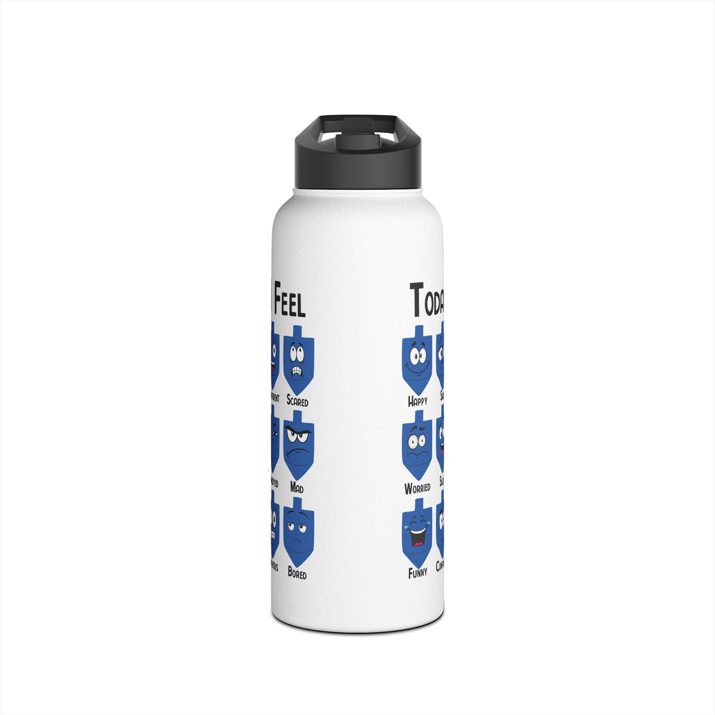 Dreidel Emotions Stainless Steel Water Bottle, Standard Lid, Hanukkah Water Bottle, Happy Hanukkah, Gift for Jewish Person, Hanukkah Present