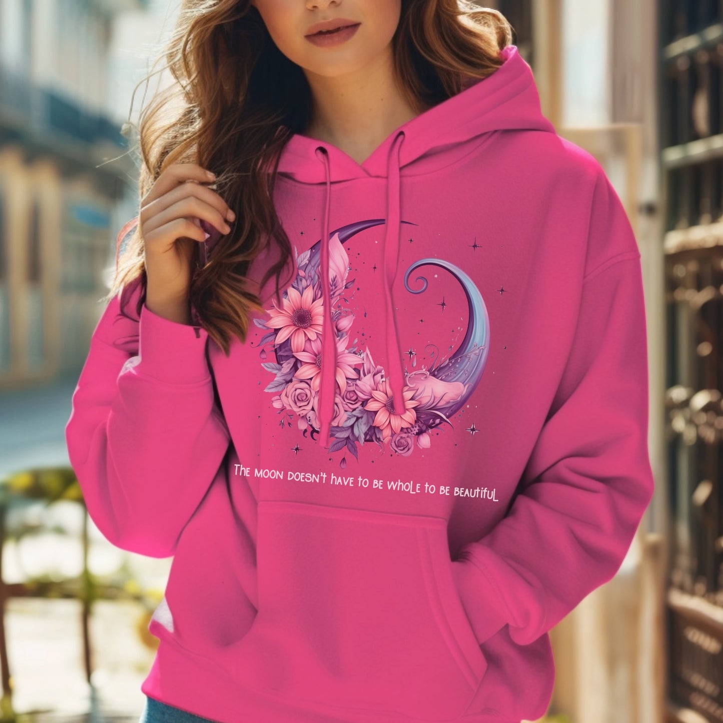 Boho Moon Hoodie, Inspirational Quote Sweatshirt, Celestial Pullover, Moon Phases Jumper, Galaxy Hooded Top, Moon Goddess Outerwear