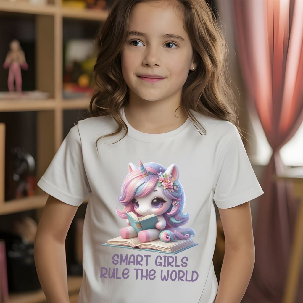 Unicorn Youth Tee, Smart Girls Shirt, Cute Reading Tee, Magical Book Lover Top, Kids Bookworm T-Shirt