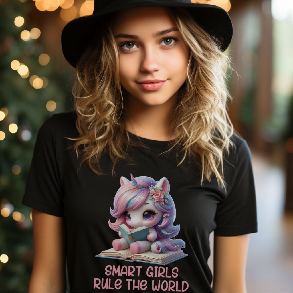 Unicorn Youth Tee, Smart Girls Shirt, Cute Reading Tee, Magical Book Lover Top, Kids Bookworm T-Shirt