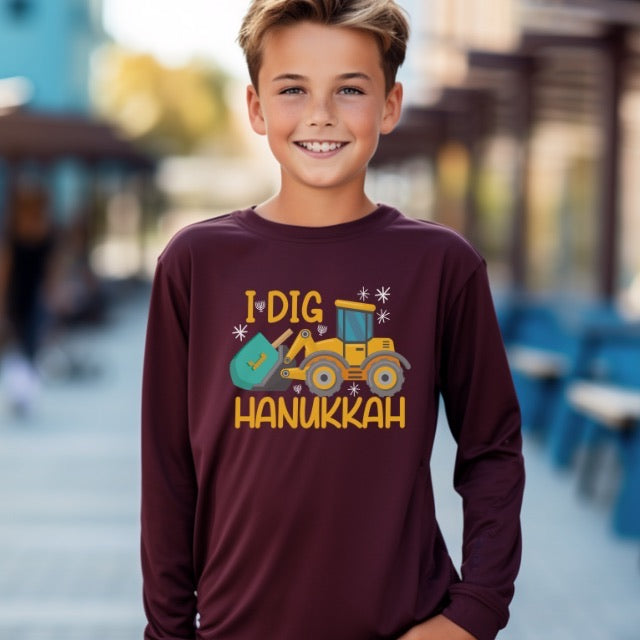 Hanukkah Shirt, Dreidel Digger Excavator, Hannukah, Chanukkah, Happy Hanukkah, Dreidel Shirt, Kids Hanukkah Shirt, Dreidels, Construction