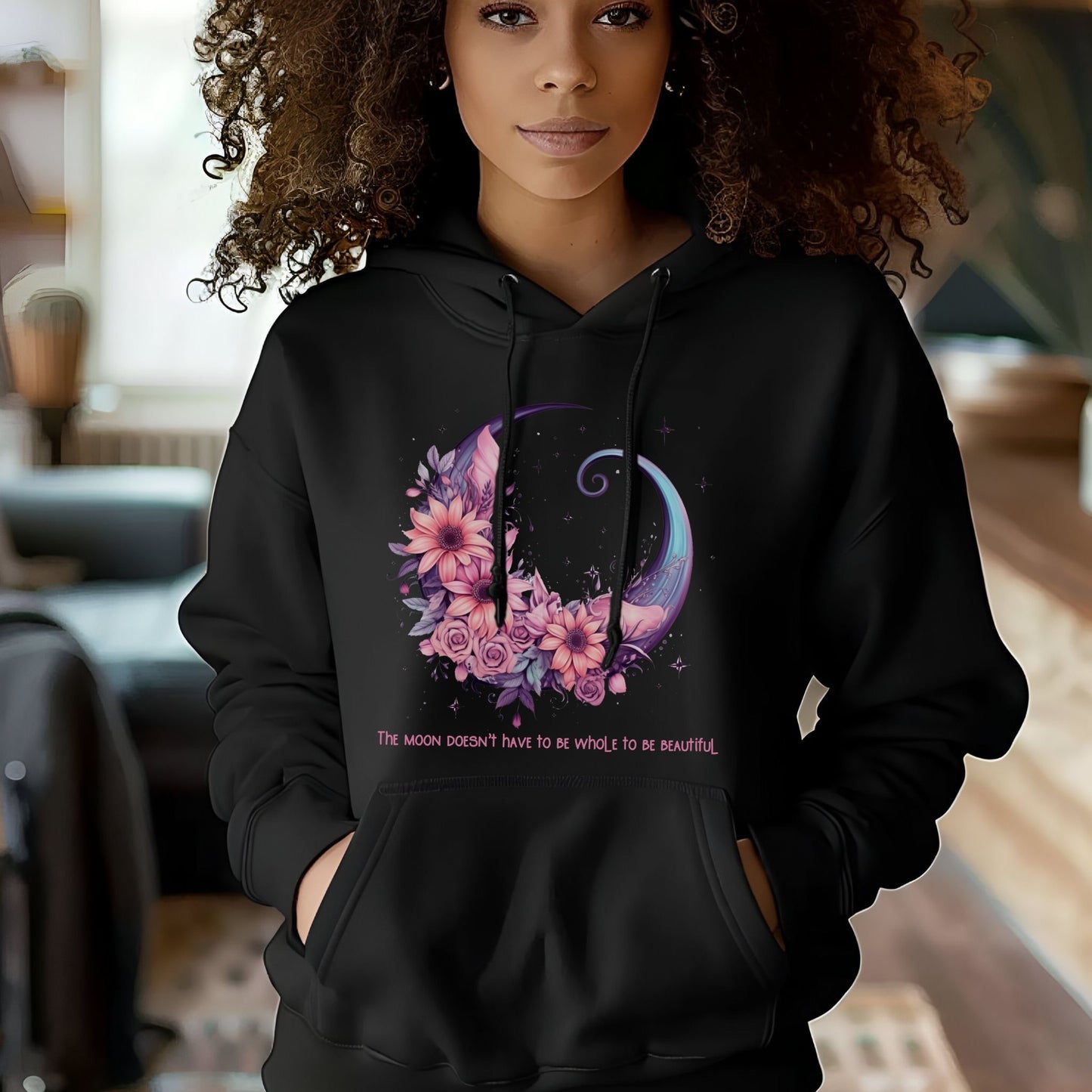 Boho Moon Hoodie, Inspirational Quote Sweatshirt, Celestial Pullover, Moon Phases Jumper, Galaxy Hooded Top, Moon Goddess Outerwear