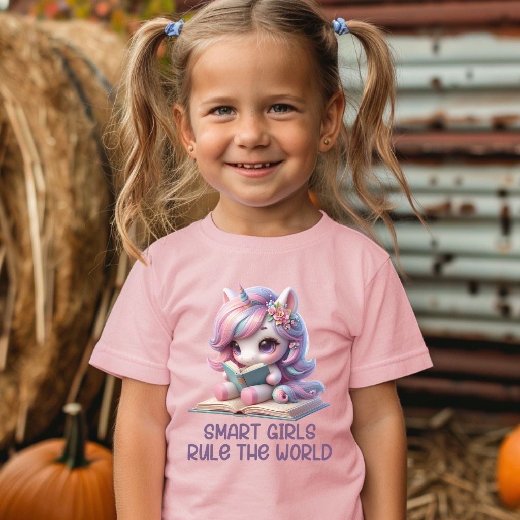 Unicorn Youth Tee, Smart Girls Shirt, Cute Reading Tee, Magical Book Lover Top, Kids Bookworm T-Shirt