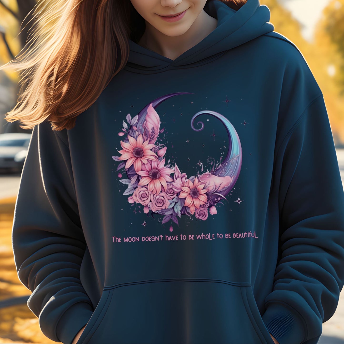 Boho Moon Hoodie, Inspirational Quote Sweatshirt, Celestial Pullover, Moon Phases Jumper, Galaxy Hooded Top, Moon Goddess Outerwear