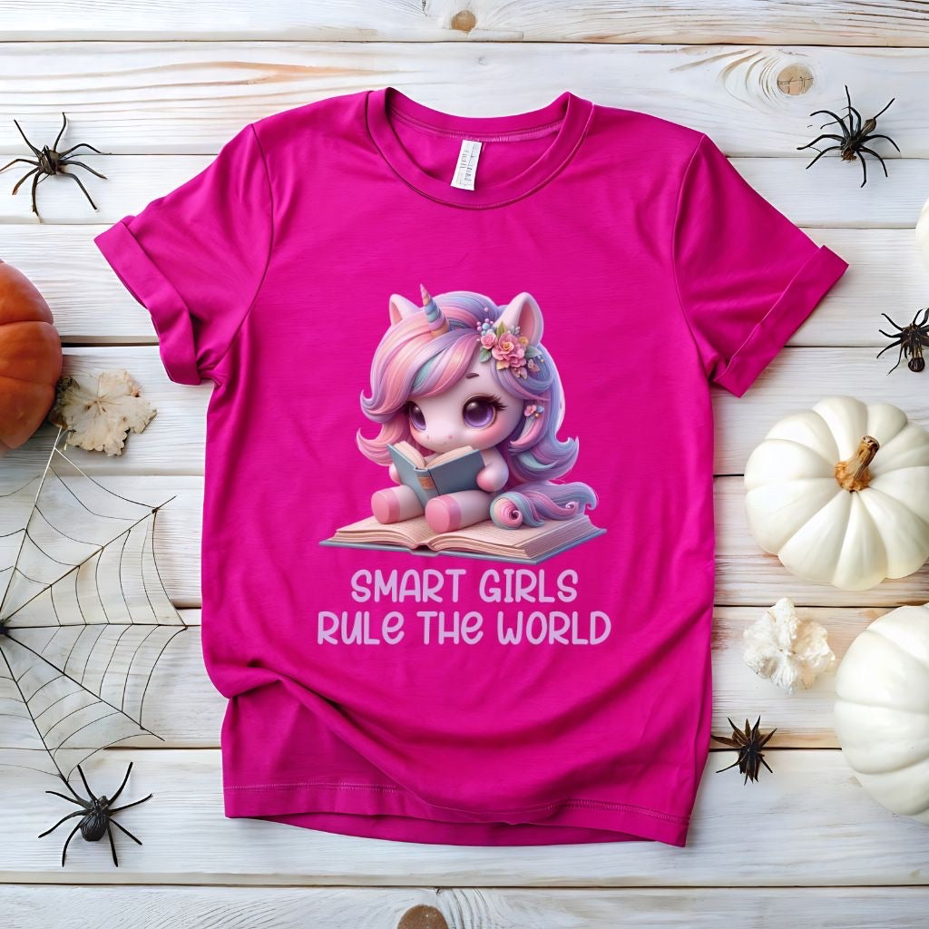 Unicorn Youth Tee, Smart Girls Shirt, Cute Reading Tee, Magical Book Lover Top, Kids Bookworm T-Shirt