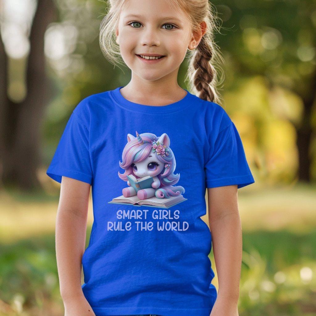 Unicorn Youth Tee, Smart Girls Shirt, Cute Reading Tee, Magical Book Lover Top, Kids Bookworm T-Shirt