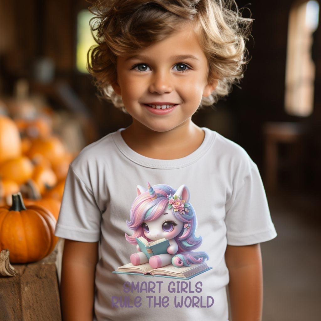 Unicorn Youth Tee, Smart Girls Shirt, Cute Reading Tee, Magical Book Lover Top, Kids Bookworm T-Shirt