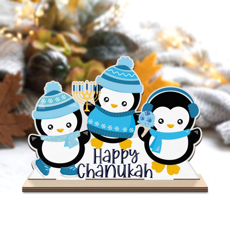 Chanukah Penguin Wood Standee