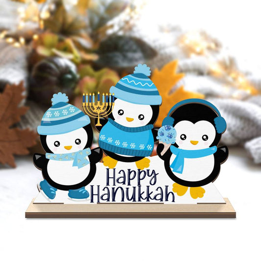 Hanukkah Penguins Wood Standee, Hanukkah Decoration, Chanukah Decor, Chanukkah Decor, Gift for Hanukkah